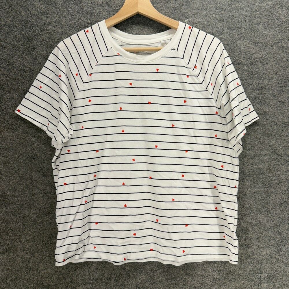 Maurices T-Shirt Women XL White Striped Crew Neck Short Sleeve Cotton Casual